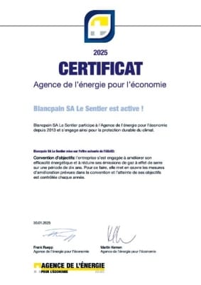 Blancpain SA Le Sentier - Un des 32 certificats del’AEnEC