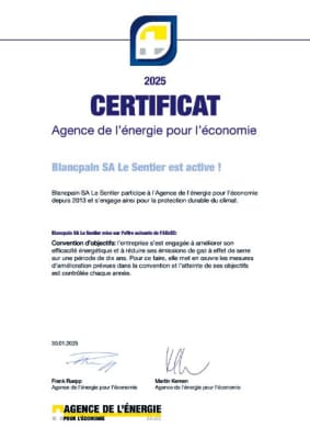 Blancpain SA Le Sentier - Un des 32 certificats del’AEnEC