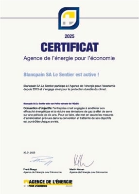 Blancpain SA Le Sentier - One of our 32 EnAW-certificates